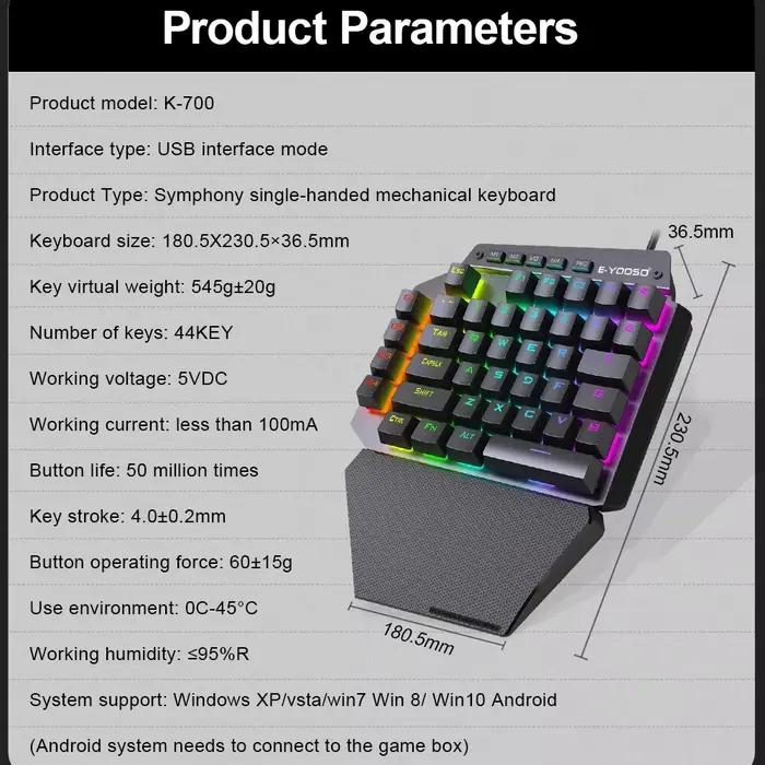E-YOOSO K700 RGB à Une main Jeu Mécanique Filaire Clavier Rouge Commutateur 44 Clé Programmable Jeux pour Ordinateur PC Portable