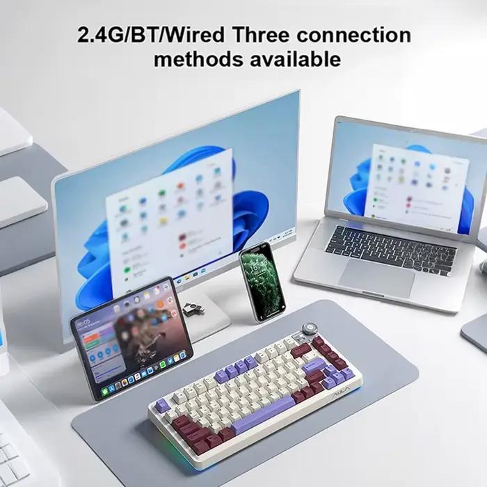 Clavier mécanique de jeu AULA AU75 2.4G/BT/Filaire 81 touches Hot Swappable RGB