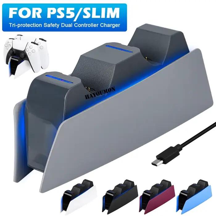 Station de chargement pour contrôleur PS5 avec indicateur LED pour charge rapide et sûre de deux contrôleurs PS5 en même temps en ABS robuste et disponible en cinq couleurs différentes pour personnalisation gaming