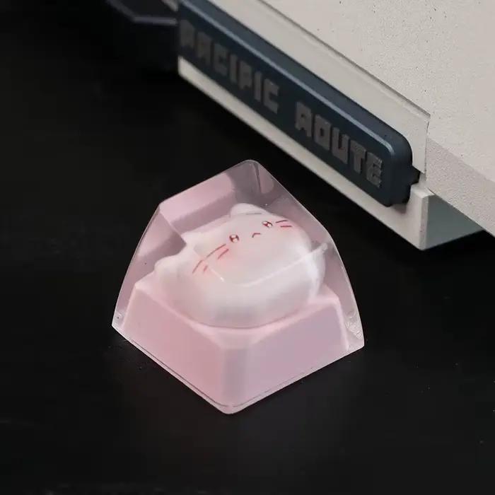 Nouveau capuchon de touche translucide mignon motif chat de dessin animé pour clavier mécanique à axe croisé