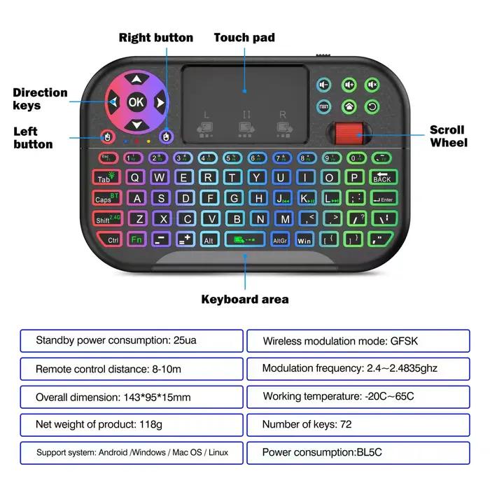 Mini clavier sans fil M2 avec pavé tactile