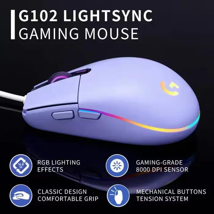 Souris de jeu filaire Logitech G102 LIGHTSYNC RGB 8000 DPI 6 boutons programmables pour PC portable E-Sports
