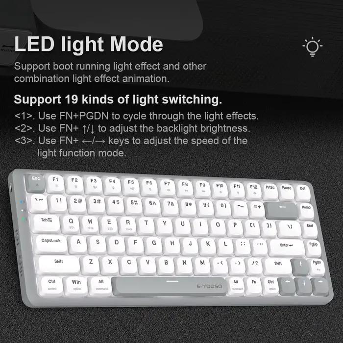 E-YOOSO Z84 clavier de jeu mécanique mince Support Bluetooth 5.0 filaire sans fil USB 2.4G 84 touches Gamer pour ordinateur PC portable