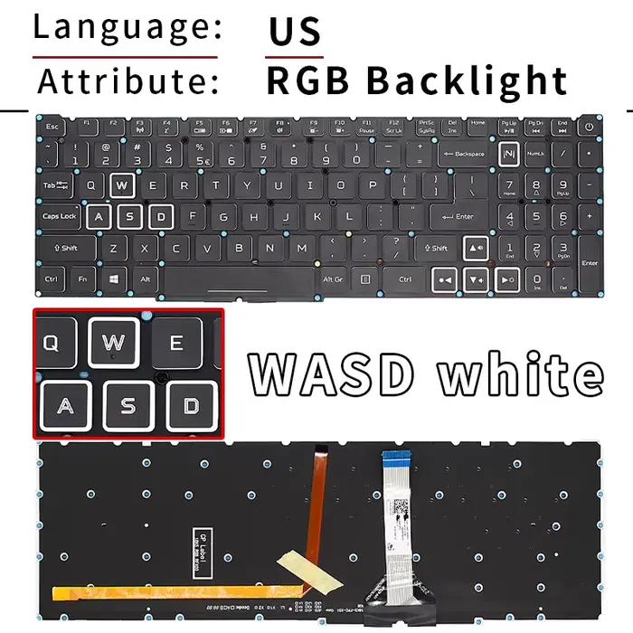BE AZERTY PT-BR ITA RGB clavier rétro-éclairé pour Acer Nitro 5 AN517-54 AN517-41 AN515-45 Predator Helios 300 PH315-54 LG05P_N16B3L