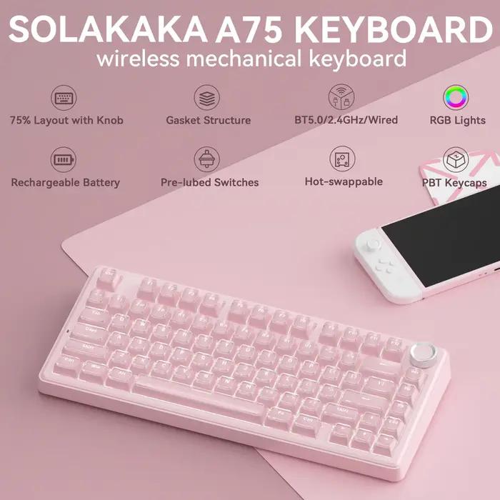 Clavier mécanique de jeu SOLAKAKA A75 avec joint d'étanchéité