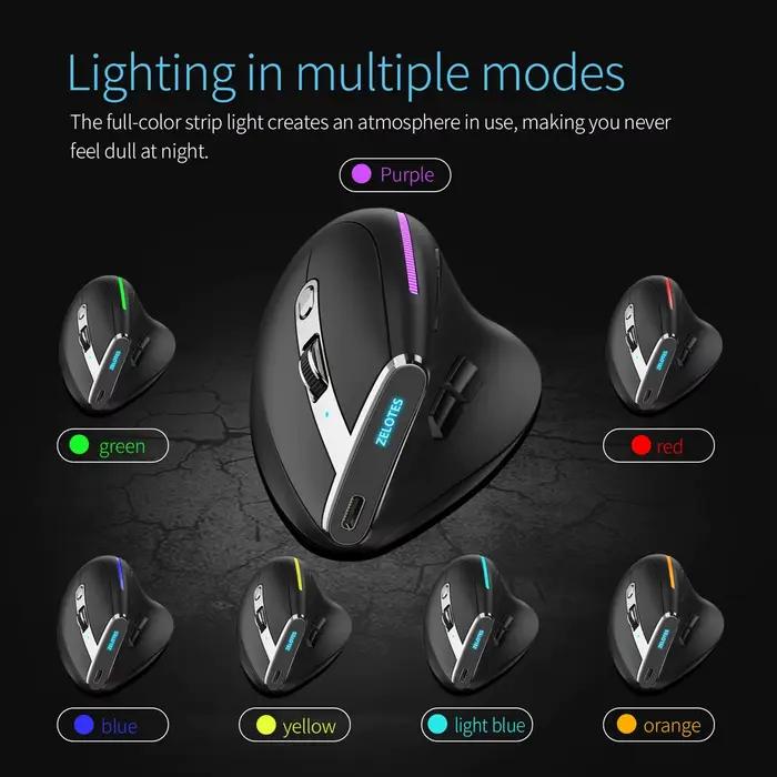 ZELOTES F36 souris verticale 2.4G Bluetooth ergonomique 4000DPI 8 boutons muets programmation