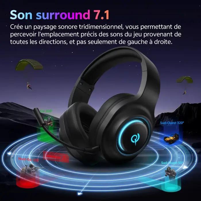 QCY Heroad V200 sur l'oreille casque 50mm pilote 7.1 Surround son