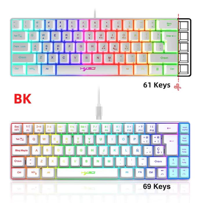 68 touches clavier de jeu USB filaire Portable 20 RGB rétro-éclairage coréen russe anglais