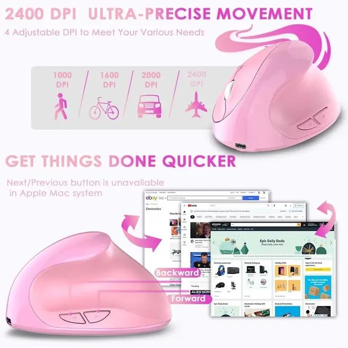 Souris verticale ergonomique sans fil 2.4G pour PC/ordinateur portable/ordinateur de bureau