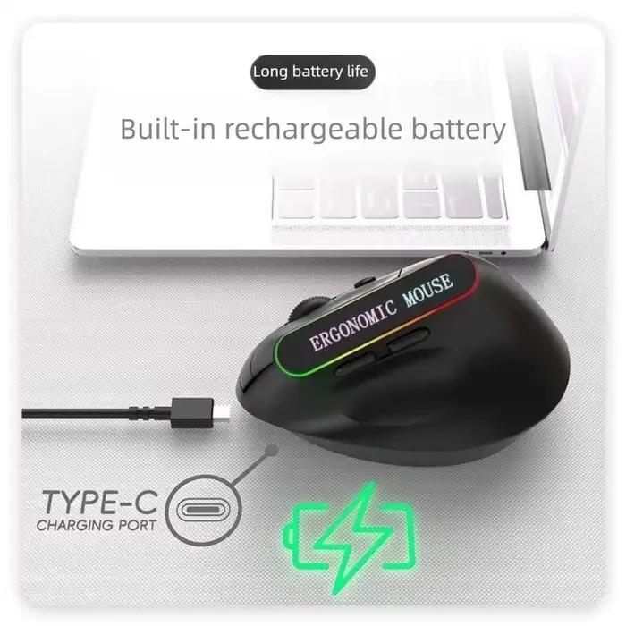 Warvank VM1 bouton de basse souris de jeu verticale sans fil ergonomique éclairage rvb TYPE-C charge Bluetooth