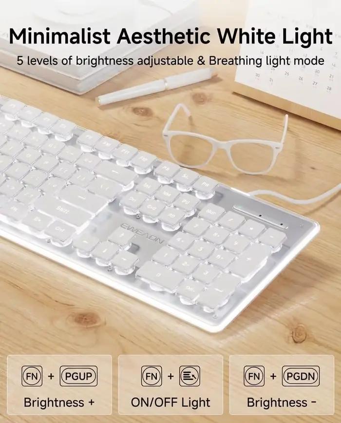 Clavier USB filaire avec rétroéclairage blanc