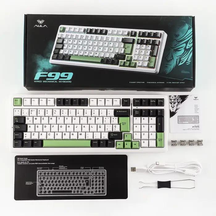 Clavier mécanique filaire AULA F99 96% ISO-ES QWERTY avec éclairage RGB et caractères spécifiques au espagnol