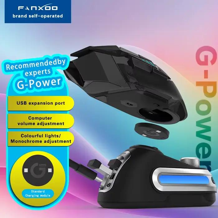 Fanxoo g-power souris station de chargement sans fil pour Logitech G502 G502X Plus GPW G903 avec bouton de contrôle de volume d'ordinateur lumière rvb