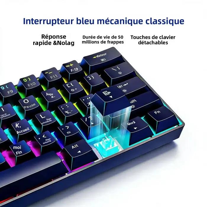 Clavier sans fil mécanique 61 touches avec interrupteurs à commutation à chaud