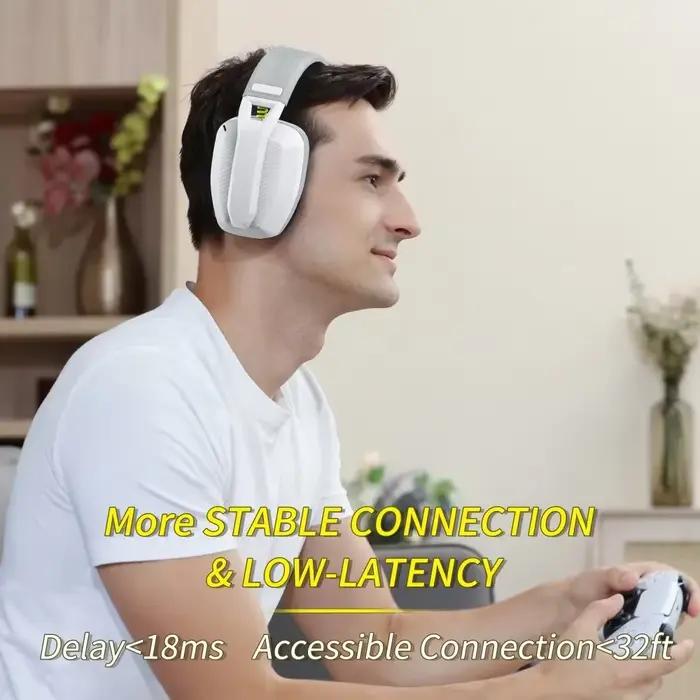 Casque de jeu sans fil BINNUNE BW06 avec microphone pour PS5 PS4 PC Mac Bluetooth 2.4 GHz double connexion annulation active du bruit gaming confortable