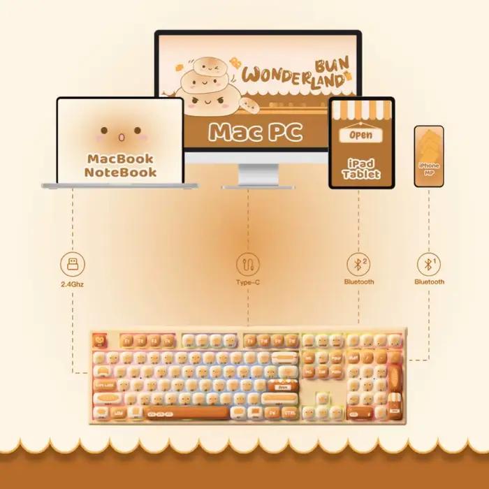 Akko MonsGeek MG108B Bun Wonderland clavier mécanique sans fil profil MOG RGB 108 touches pleine taille échange à chaud USB / 2.4G / BT 5.0