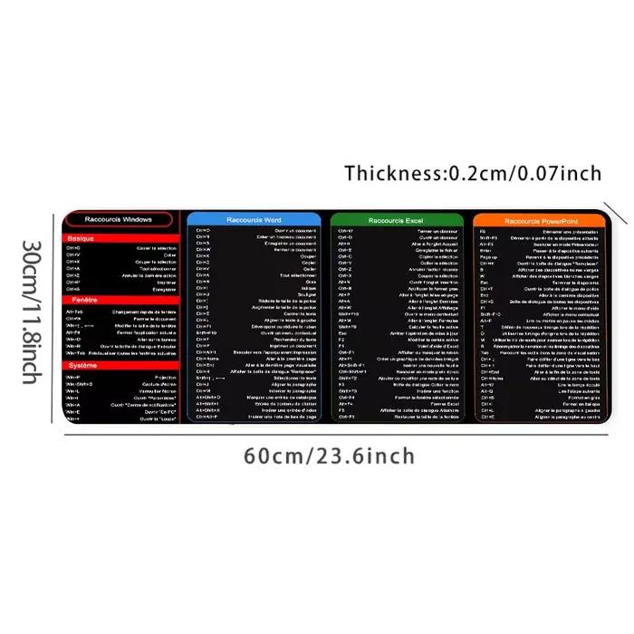 Grand tapis de souris à motif de raccourci Excel français