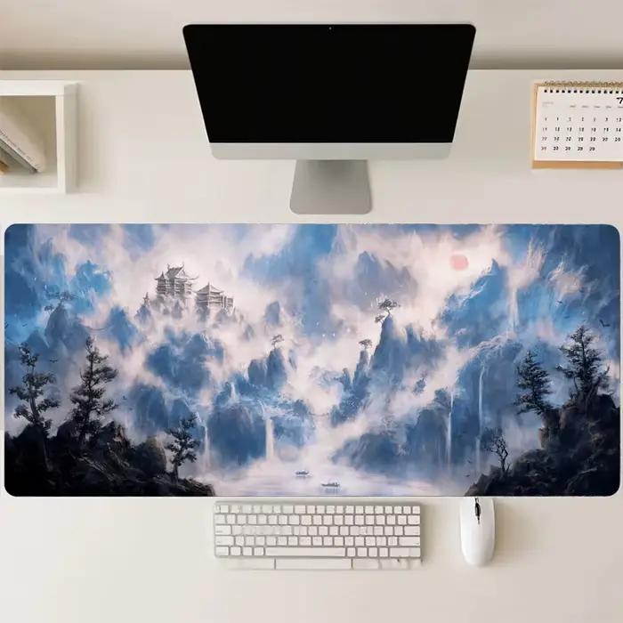 Tapis de Souris Gaming Grand Format Cloud Mist Mountain Forest Tapis de Bureau en Caoutchouc Design Artistique Unique Pour Bureau et Maison Occasions Spéciales