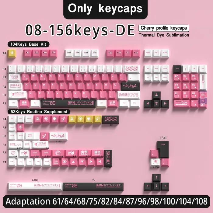 KYOMOT clavier allemand Keycaps 156 touches DE mignon Anime PBT sous colorant cerise DE profil Keycap disposition ISO