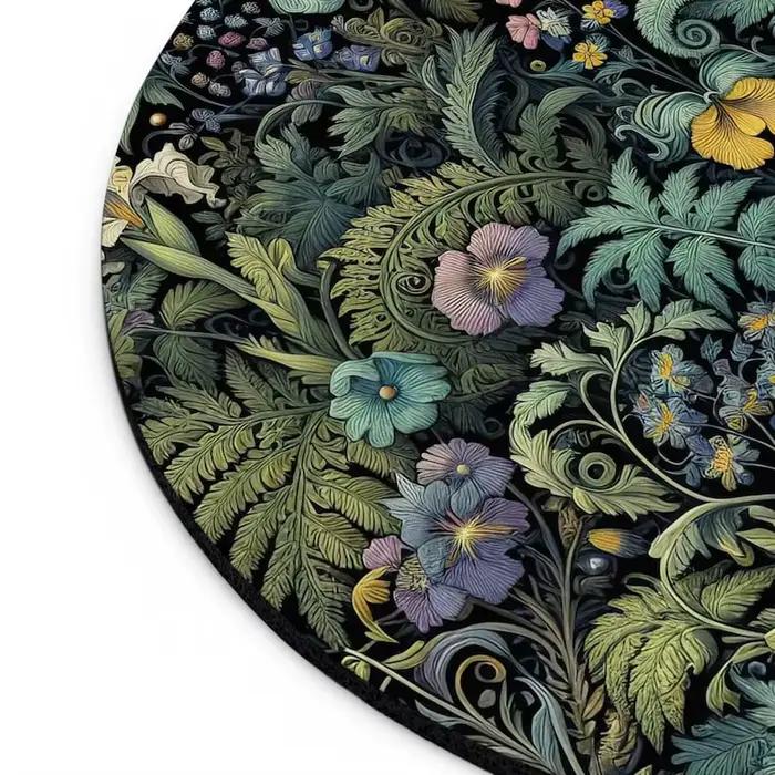 Tapis de souris botanique foncé, fleurs sauvages, fougères, rond ou rectangulaire, inspiré de Morris, Art Floral, accessoire de bureau Cottagecore