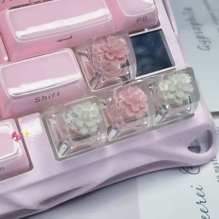 Capuchons de touches de clavier mécaniques à fleurs roses
