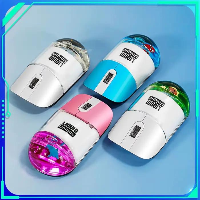 Frutiger Aero Aqua souris liquide 2.4G Bluetooth sans fil mignon flottant Aquarium Animal optique océan poupée