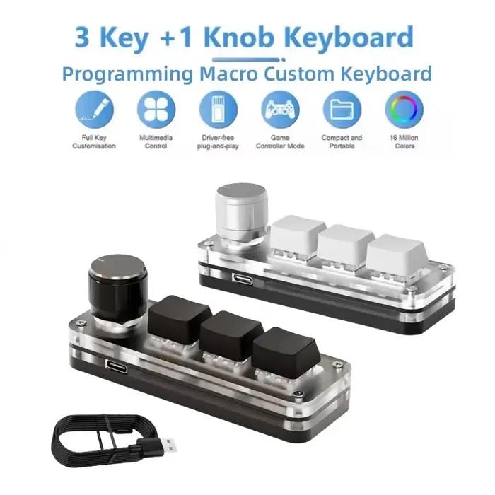 Clavier mécanique Macro 3 touches 1 bouton USB rvb Mini jeu