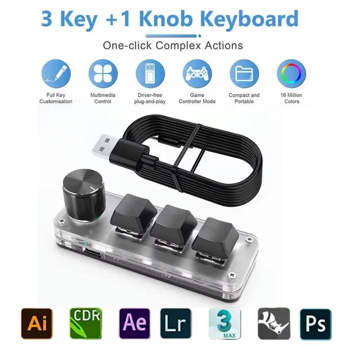 Programmation Macro bouton clavier 4 touches rvb filaire USB mécanique Macropad commutateur rouge 3