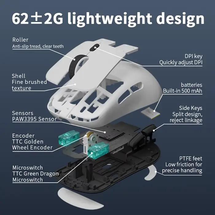 Darmoshark X5 souris de jeu 7 touches PAW3395 Double 8K filaire sans fil 26000 DPI RGB Base de charge magnétique
