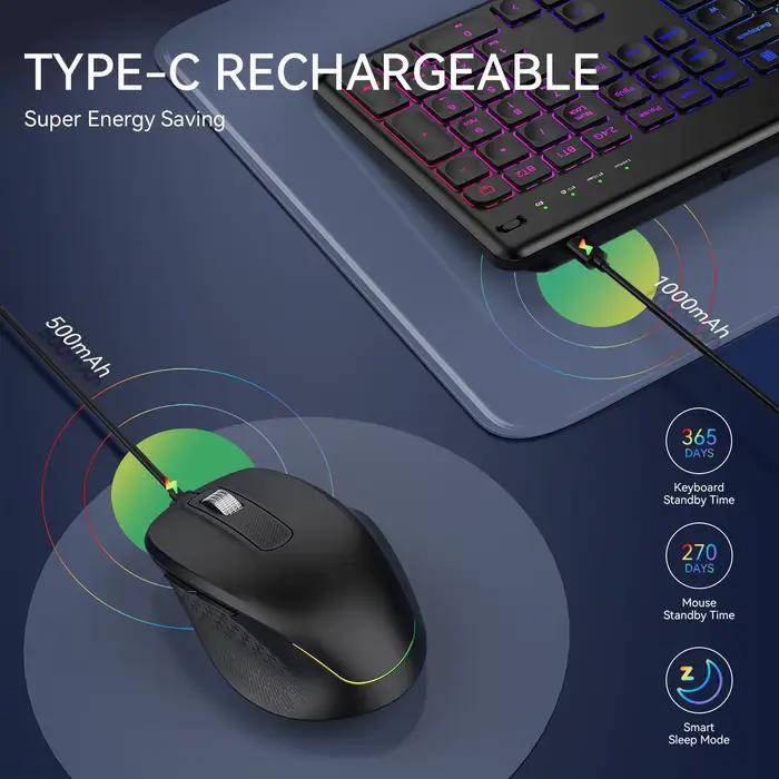 Ensemble clavier et souris ergonomiques rétro-éclairés sans fil