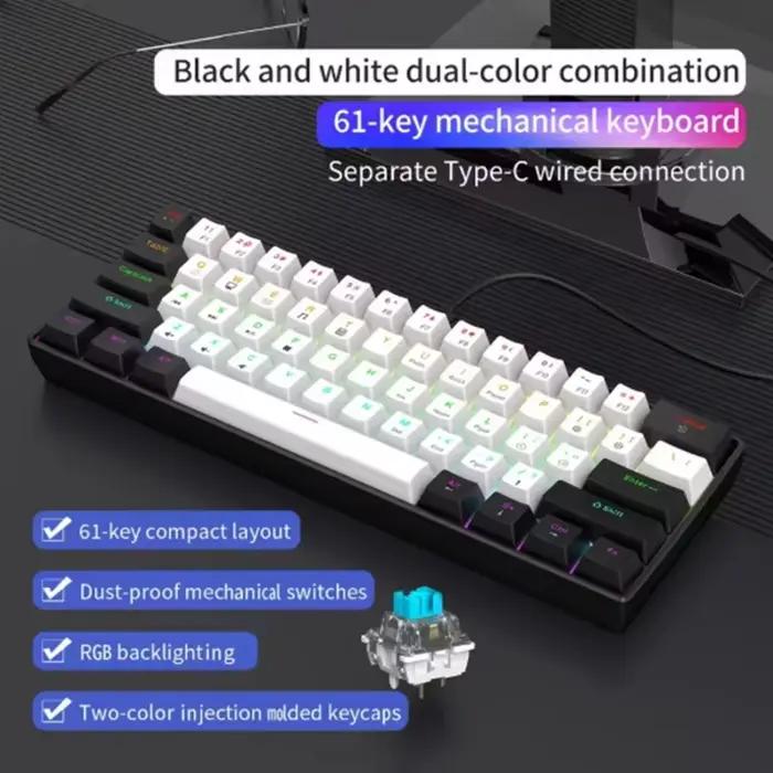 Clavier mécanique filaire pour jeux 60% avec rétroéclairage RGB