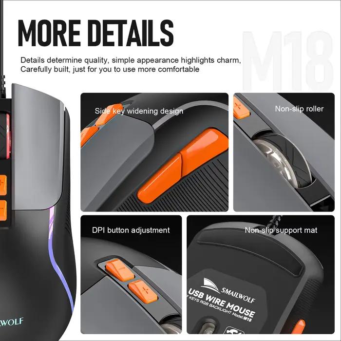 SMAILWOLF M18 – souris filaire USB pour ordinateur portable