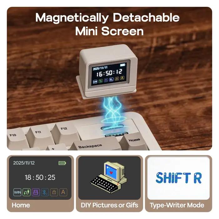 EPOMAKER RT82 QMK/VIA 75% disposition QWERTY américaine joint échangeable à chaud filaire/BT 5.0/2.4GHz clavier mécanique sans fil avec écran LCD