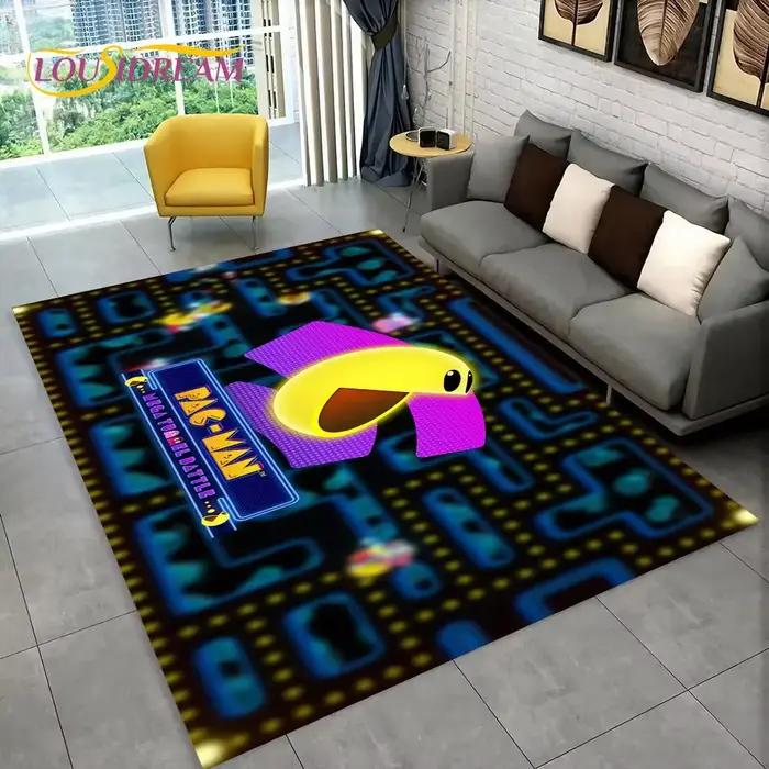 Tapis de jeu Pacman Retro Classics Game Gamer pour la maison, salon, chambre d'enfant, décoratif et antidérapant polyester PVC