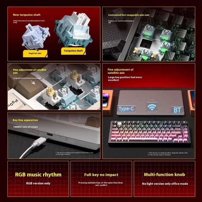 Leobog Hi75C Hi75C Pro clavier mécanique sans fil 75% Kit de disposition 81 touches en aluminium BT 2.4G filaire Hotswap clavier rvb de jeu