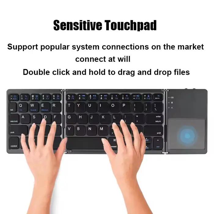 Clavier Bluetooth sans fil pliable avec pavé tactile claviers portables pliants pour PC Mac Smartphone Windows iOS Android