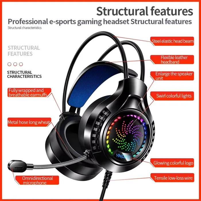 Casque de jeu rvb avec Microphone 7.1 Surround HD son stéréo double 3.5mm USB