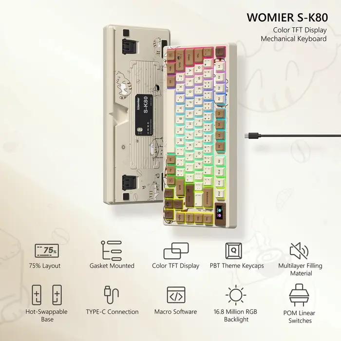 Clavier mécanique Womier S-K80 75% Coffee Cat avec écran OLED