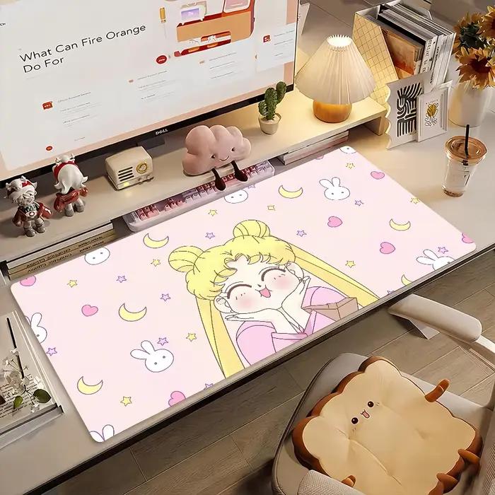 Tapis de souris mignon de dessin animé S-Sailor M-moon-S, tapis d'ordinateur antidérapant en caoutchouc pour gamer, tapis de bureau décoratif pour ordinateur portable, grand format