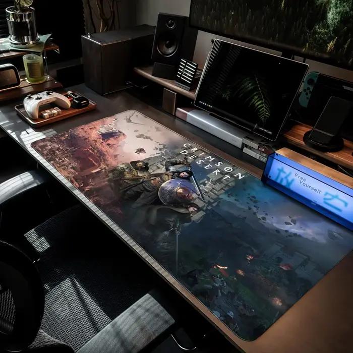 Tapis de souris Game C-Crimson Desert grande taille caoutchouc avec reposoir pour poignet protection contre radiations adapté pour jeux compétitions consoles et ordinateurs portables