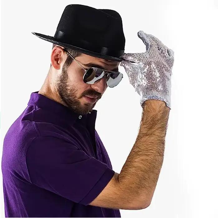 Ensemble d'accessoires de costume Michael Jackson : Gants à sequins, chapeau Fedora, lunettes de soleil – Idéal pour Halloween, cosplay, fête, scène ou performance.