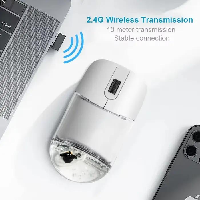 Frutiger Aero Aqua souris liquide mignon flottant Aquarium Animal 2.4G + Bluetooth sans fil optique océan poupée