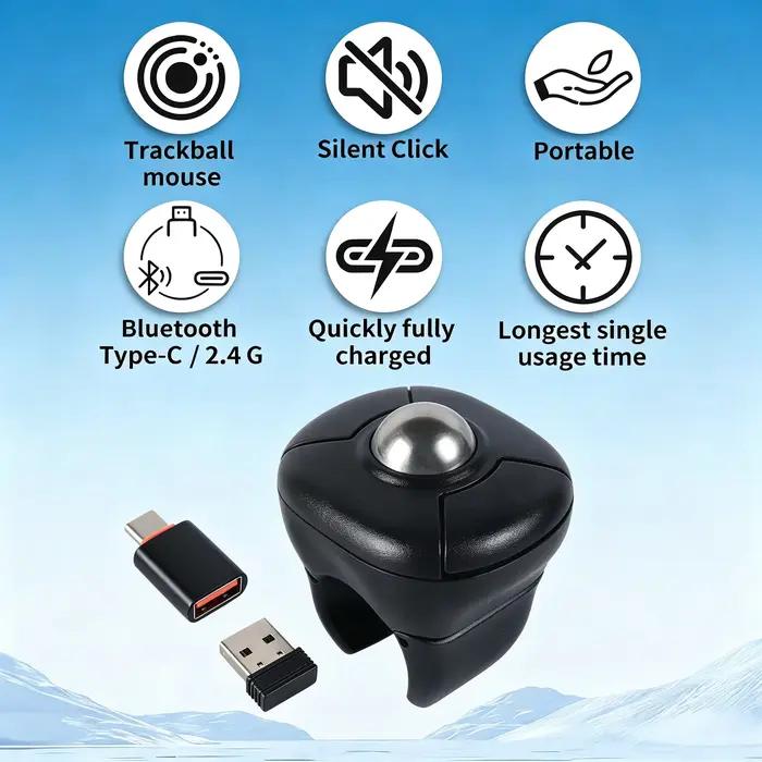 Souris Trackball sans fil Bluetooth double mode Air Mouse pour présentations PowerPoint