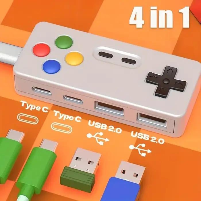 Adaptateur USB Type-C 4-en-1 FC&EC pour manette de jeu
