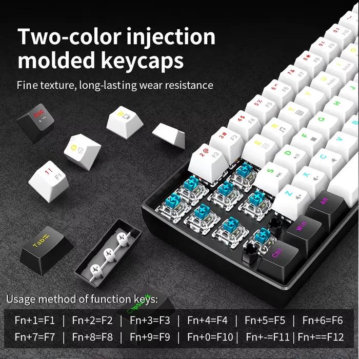 Clavier mécanique gamer 60% mini 61 touches rétroéclairé avec interrupteurs PC