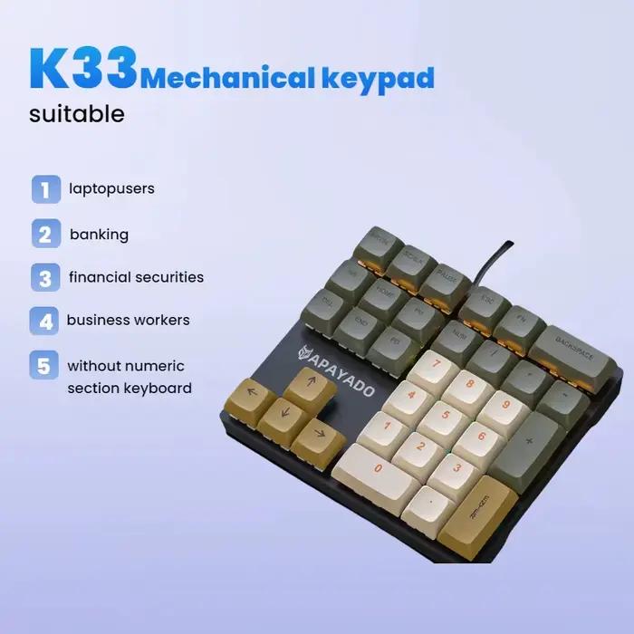 APAYADO K33 Clavier numérique mécanique avec arbre bleu