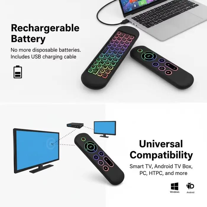 MRSVI Air Mouse télécommande M5 sans fil 2.4G et Bluetooth avec clavier Gyroscope rétroéclairé 7 couleurs pour Smart