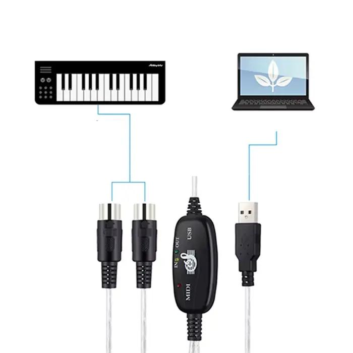 Câble Audio clavier vers PC USB câble MIDI convertisseur PC vers musique clavier cordon USB IN-OUT câble d'interface MIDI pour musiciens professionnels et amateurs occasionnels