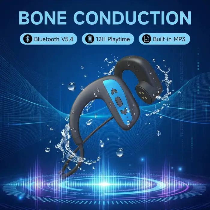 Écouteurs de natation étanches IPX8 à conduction osseuse