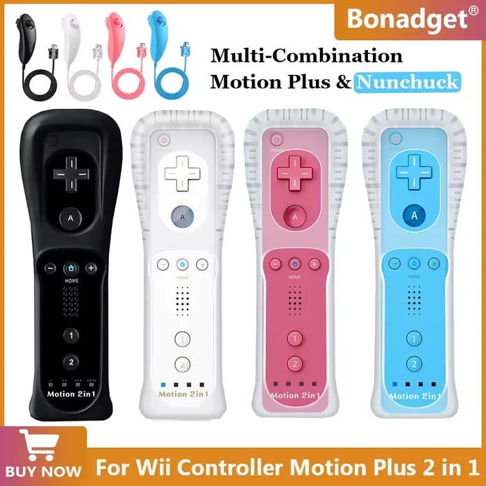 Manette Motion Plus 2 en 1 pour Nintendo Wii/Wii U/Wii Mini avec coque en silicone et sangle compatible
